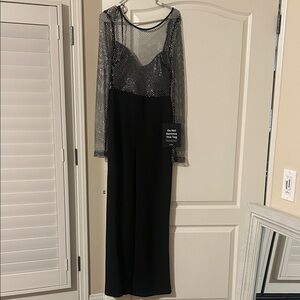 Lulu's Black and Silver Long Sleeve Jumpsuit